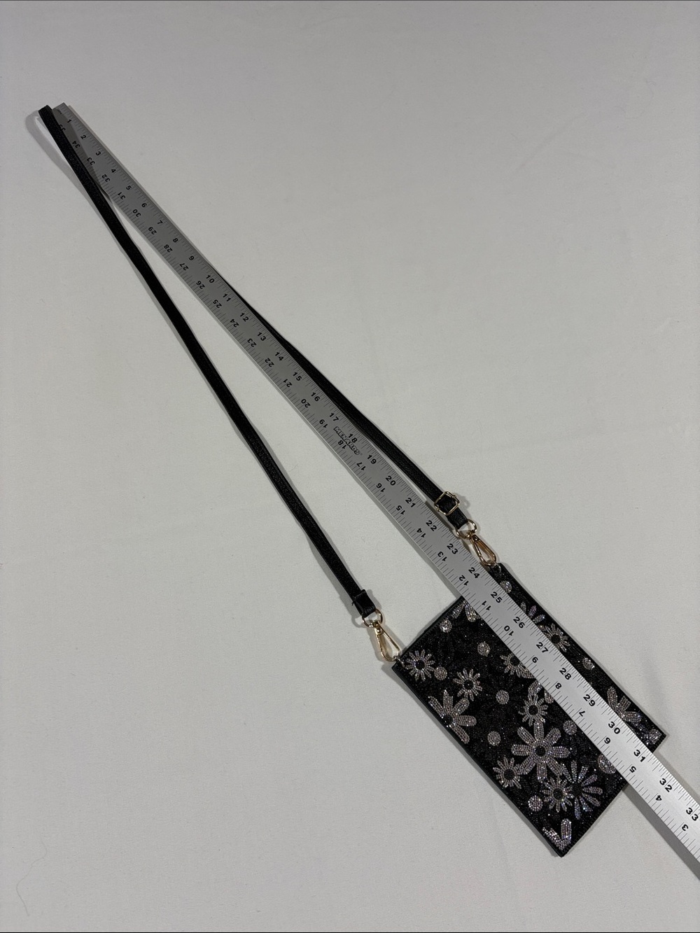 Black Floral Crystal Crossbody Leather Pouch 5” x 7”  New! - Picture 11 of 12